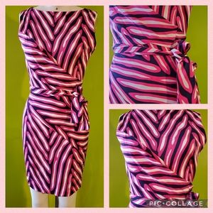 DVF Large Scale Herringbone Print Faux Wrap Sleeveless Shina Dress